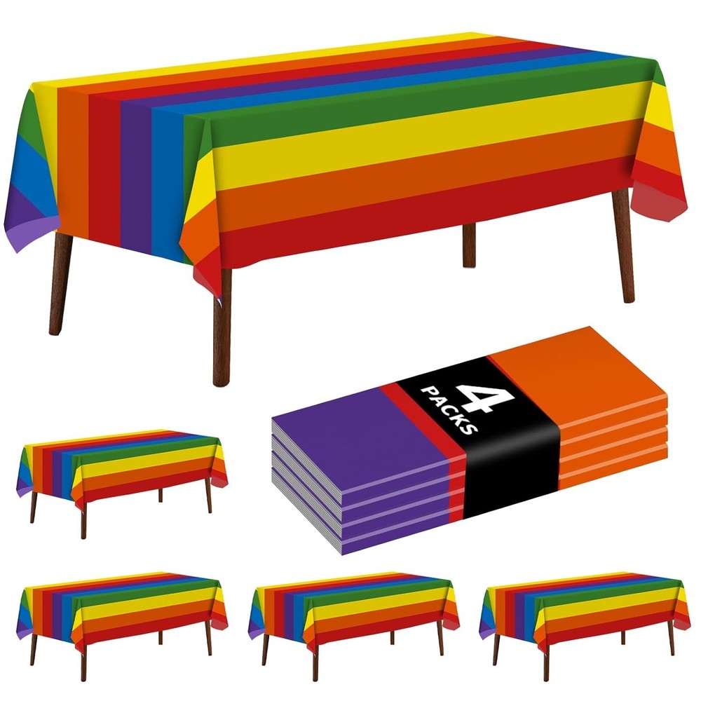 4 Pack Rainbow Rectangular Tablecloths 54×108 Inch Carnival Party Decor