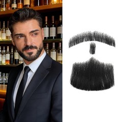 Fake Mustache, Mustache, Human Hair Fake Beard, Invisible Lace Hand-Tied Fake…