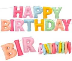 Pre-Strung 3D Pastel Felt Happy Birthday Banner, Handmade Soft Fresh Color