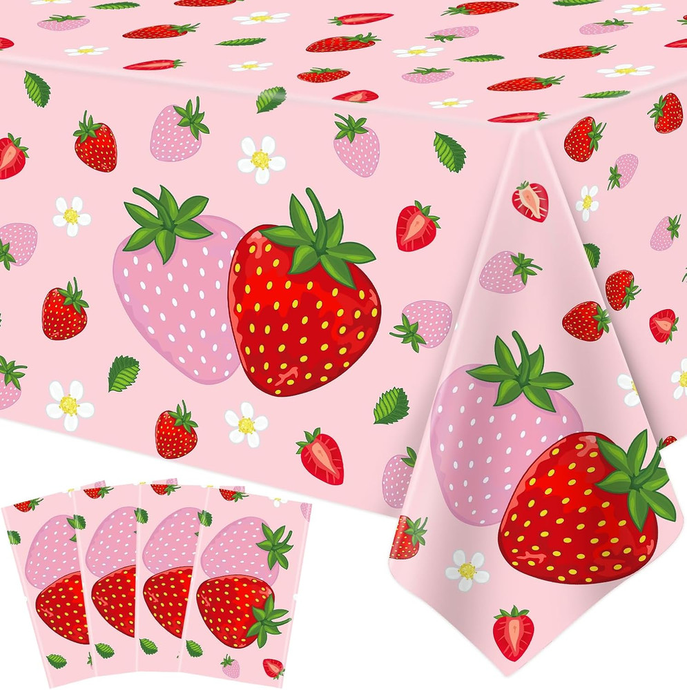 4 Pack Strawberry Tablecloth Pink Strawberry Birthday Party Decorations Berry