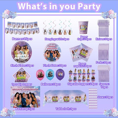 156Pcs Katseye Birthday Decorations, 71″X43″ Tablecloth, 60″X40″ Backdrop, 15 Ba