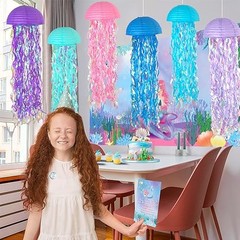 10 Inch Jellyfish Paper Lanterns 6 Pack, Hanging Decor Pastel Blue/Pink/Purple