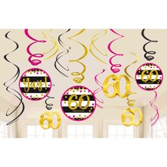 Pink & Gold 60th Birthday Hanging Swirl Decorations Sixtieth Birthday Party ~ 12
