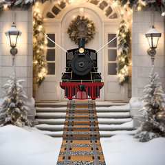 Train Party Decoration Train Hanging Banner Railroad Track Aisle Polyester Fabri