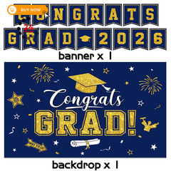 Graduation Decorations Class of 2026, Navy Blue and Gold