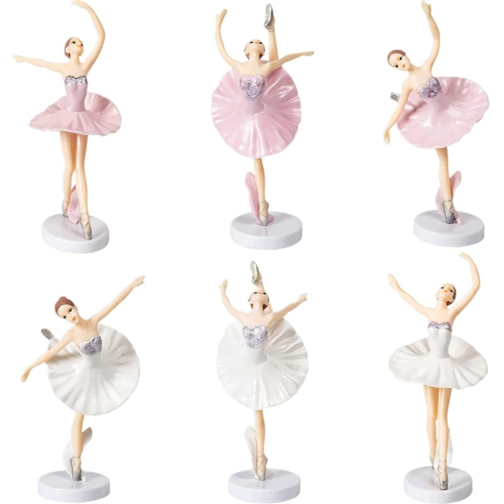 6 PCS Ballet Girl Cake Topper Dancing Ballerina Figurine Decorations Pink