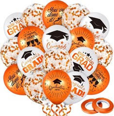 Whaline 140Pcs 2026 Graduation Party Balloon Set 7 Designs Orange White Confetti