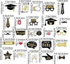 25Pcs Graduation Photo Booth Props – Black & Gold Class of 2026 Celebrations