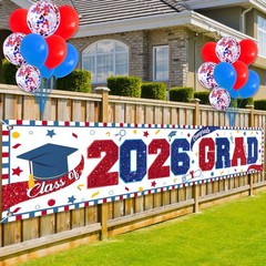 Graduation Yard Signs Red and Blue Class of 2026 Congrats Grad Banner Large with