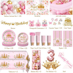 295 Pcs Her Royal Threeness Birthday Decorations – Complete Princess Theme 3Rd B
