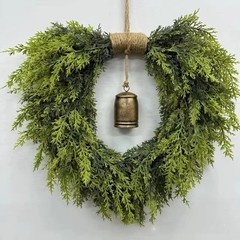 Bohemian Style Heart Wreath 50cm Green Plastic and Fabric Holiday Decoration
