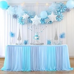 Tulle Table Skirt Blue Tutu Striped Table Skirts for Rectangle Tables Baby