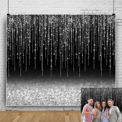 Black Silver Glitter Backdrop 10x10ft Graduation Birthday New Year Housewarming