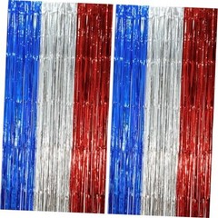 2 Pack Blue Red Silver Foil Fringe Backdrop Curtains, 49 Blue Red and Silver