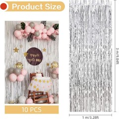10 Pack Silver Foil Curtain Backdrop 3.2×9.8ft Tinsel Fringe Photo Booth Decor