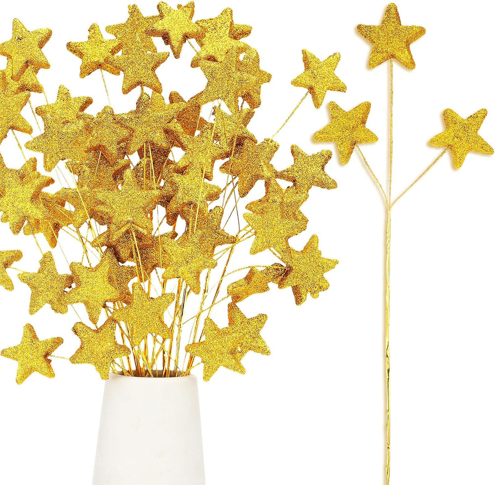 24 Pcs Glitter Star Picks 13.8» Sparkly Star Stem Picks Decoration