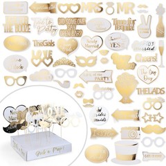 Wedding Photo Booth Props Fully Assembled Gold Signs Funny Reception 60 PCS