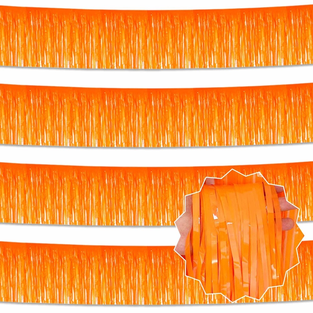 4 Pack 10 Ft Macaron Orange Foil Fringe Garland Metallic Streamers Tinsel Ban…