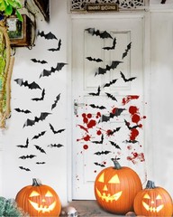 120Pc Halloween Bats Decor Outdoor Indoor,3D Bat Sticker Window (4 Sizes, Black)
