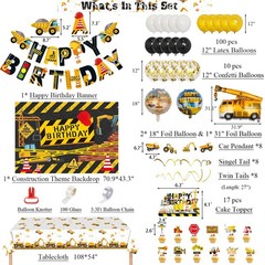 Construction Themed Birthday Party Decorations, Digger Dump Truck Backdrop Ta…