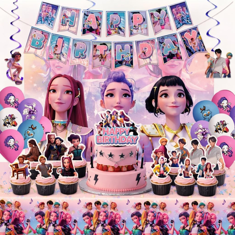 Kpop Demon Hunters Birthday Decorations, Party Supplies Set Include Banner