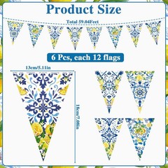6 Pcs Lemon Bunting Banners Blue Tiles Lemon Decor, Blue Tile Pennant Banner …