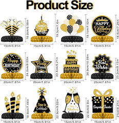 12 Pcs Birthday Table Decorations Glitter Black and Gold Birthday Decorations Ho
