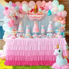 6ft Pink Tutu Tulle Table Skirt for Rectangle Round Tables Chiffon Table Clot…
