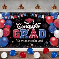 Navy Blue Class of 2025 Graduation Backdrop Banner – Congrats Grad Party Decor