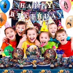 112 Pcs Demon Slayer Party Decorations and Tableware Set Banner Plates Backdrop