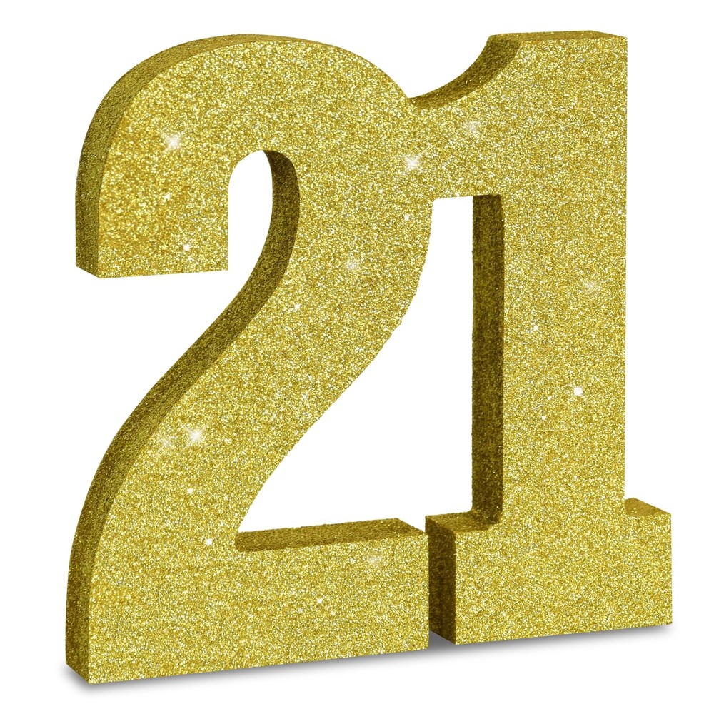21st Birthday Decor Gold Glitter Number 21 Centerpiece Table Party Sign