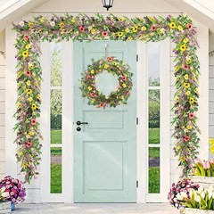 6FT Wildflower Garland, Artificial Spring Floral Garland with Eucalyptus Leav…