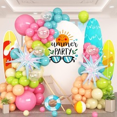 Summer Tropical Balloon Arch Garland Kit Iridescent Star Balloons and Transpa…