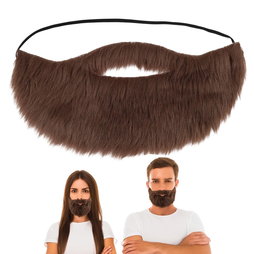 Brown Fake Mustache, Men’s Fake Beard with Elastic Band, Facial Hair Fake Mou…