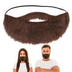 Brown Fake Mustache, Men’s Fake Beard with Elastic Band, Facial Hair Fake Mou…