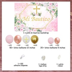 Balterever Pink Baptism Decorations for Girls with Mi Bautizo Backdrop Confir…