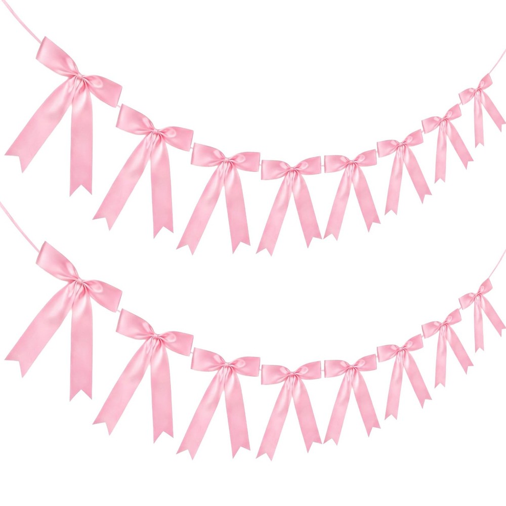 Pink Bow Garland Banner, Pre-Strung 2 Strings Pink Bow Decorations Banner, 16…