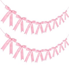 Pink Bow Garland Banner, Pre-Strung 2 Strings Pink Bow Decorations Banner, 16…