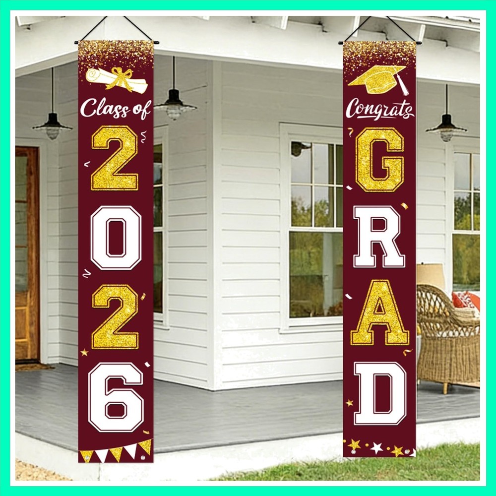 Graduation Decorations 2026, Maroon and Gold Door Porch Signs, Graduation Ban…