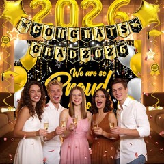 Graduation Decorations 2026, Black Gold Graduation Party Decorations Class of