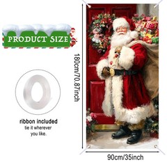 Merry Christmas Door Cover with Santa ClausHoliday House Xmas Winter Wonderla…