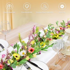 6FT Wildflower Garland, Artificial Spring Floral Garland with Eucalyptus Leav…