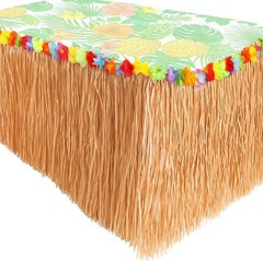 9 Feet x 29″ Luau Grass Table Skirt – Hawaiian Theme Party Party Skirt with Hibi