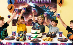 Godzilla Party Decorations& Tableware 112 Pcs Tablecloth Balloons Backgdrop Cups