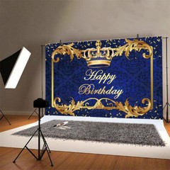 Royal Blue Gold Happy Birthday Backdrop Prince King Crown Photo Background Decor