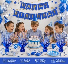 2 Pack Blue Silver Star Spray Centerpiece, Wedding Party | Shiny metallic foil