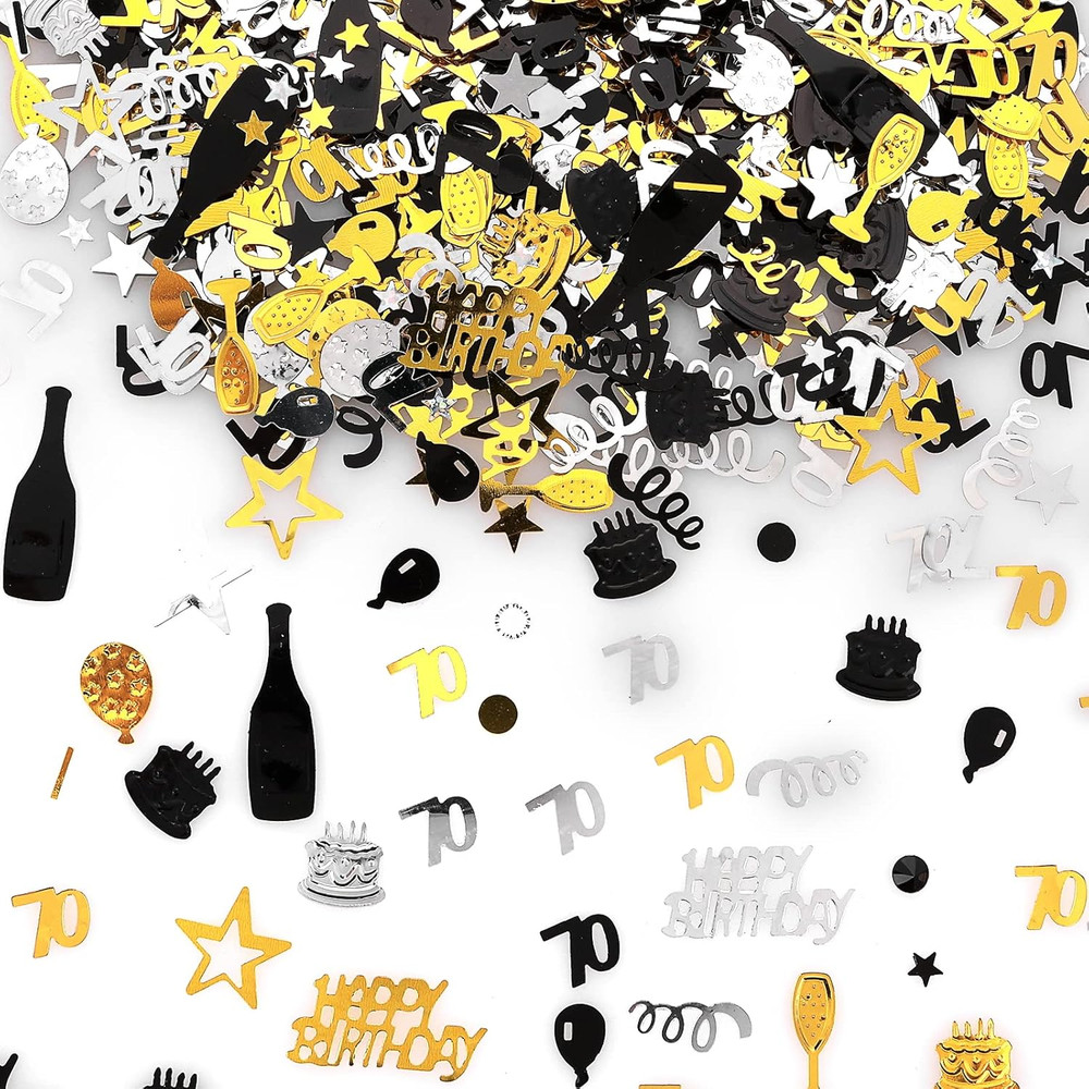 3000 Piece Birthday & Anniversary Confetti – 70Th Style, Black, Gold & Silver Pa