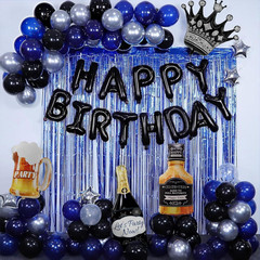 Elegant Blue and Black Birthday Decoration Set for Milestone Celebrations