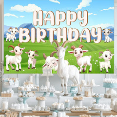 Goat Birthday Decorations, Goat Theme Happy Birthday Backdrop Banner 5×3 Ft