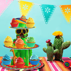 Fiesta Party Decorations – 3 Tier Mexican Birthday Party Cupcake Stand & Topper